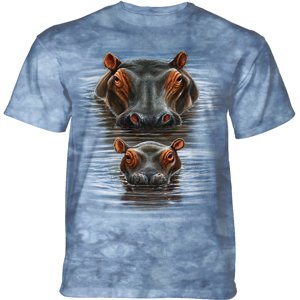 Pánske batikované tričko The Mountain - 2 HIPPOS - hroch - modrá Veľkosť: L