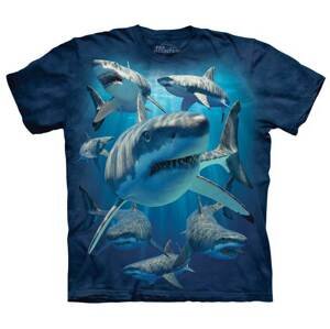 Pánske batikované tričko The Mountain - Veľký biely žralok- modré Veľkosť: XXXL