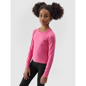 Dievčenské crop-top tričko s dlhým rukávom - ružové