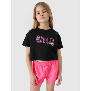 Dievčenské crop-top tričko s potlačou - čierne