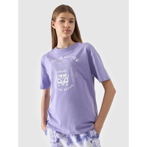 Dievčenské oversize tričko s potlačou - fialové