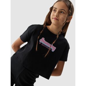 Dievčenské crop-top tričko z organickej bavlny - čierne